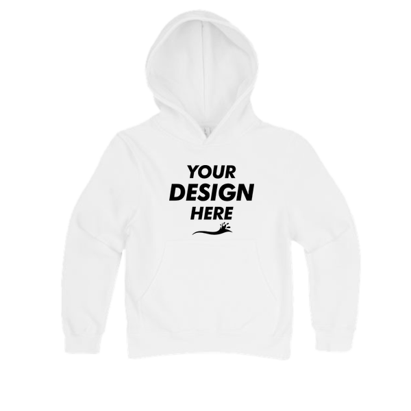 Lane Seven Youth Premium Pullover Hooded Sweatshirt, White, Front view, Mockup