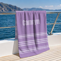 Personalized Horizontally Striped Beach Towel, Lavender Standart Beach Towel, Lavender Premium Beach Towel