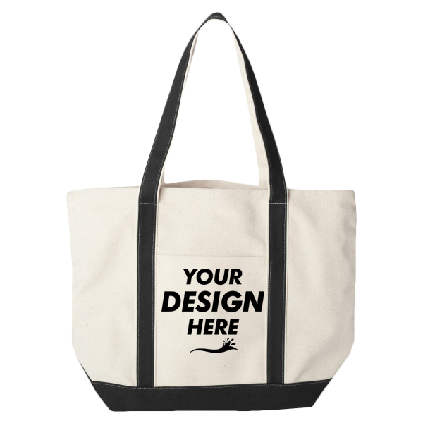 Liberty Bags Carmel Classic XL Cotton Canvas Resort Tote, Natural / Black, Front view, Mockup