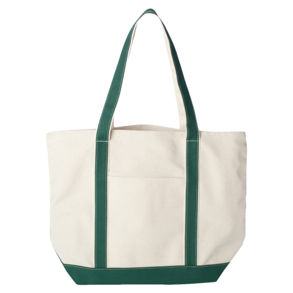 Liberty Bags Carmel Classic XL Cotton Canvas Resort Tote, Natural / Forest, Front view