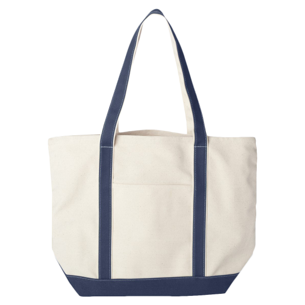 Liberty Bags Carmel Classic XL Cotton Canvas Resort Tote, Natural / Navy, Back view