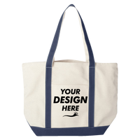 Liberty Bags Carmel Classic XL Cotton Canvas Resort Tote, Natural / Navy, Front view, Mockup
