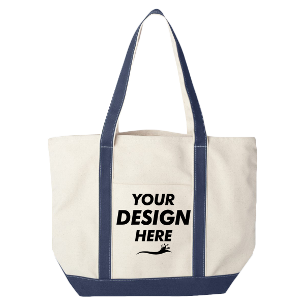 Liberty Bags Carmel Classic XL Cotton Canvas Resort Tote, Natural / Navy, Front view, Mockup