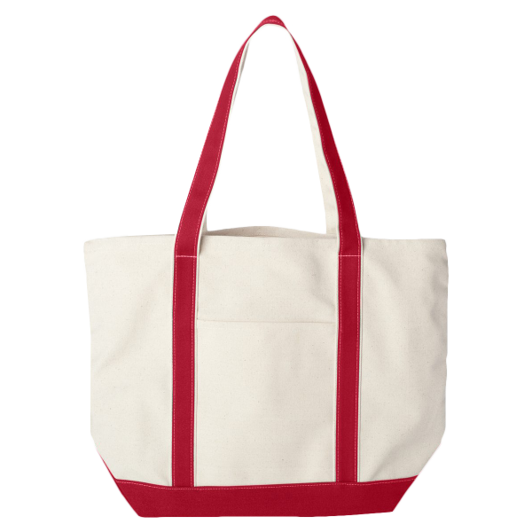 Liberty Bags Carmel Classic XL Cotton Canvas Resort Tote, Natural / Red, Back view