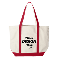 Liberty Bags Carmel Classic XL Cotton Canvas Resort Tote, Natural / Red, Front view, Mockup