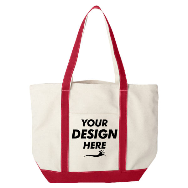 Liberty Bags Carmel Classic XL Cotton Canvas Resort Tote, Natural / Red, Front view, Mockup