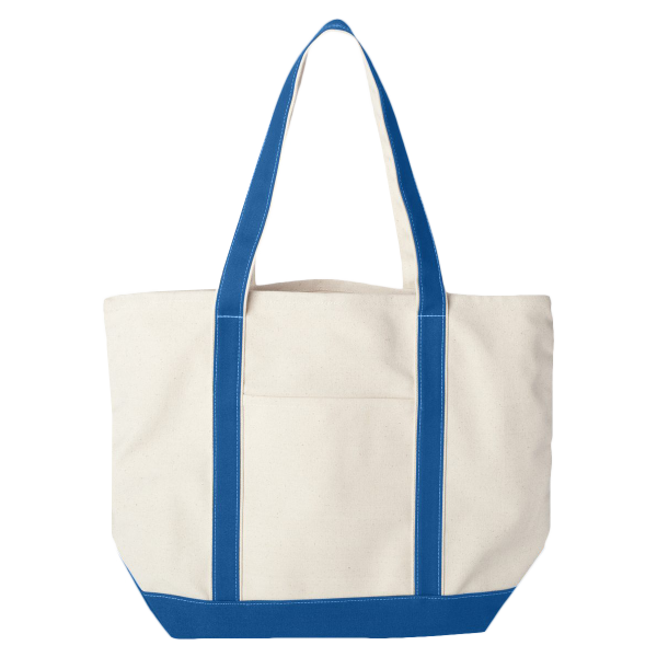 Liberty Bags Carmel Classic XL Cotton Canvas Resort Tote, Natural / Royal, Back view