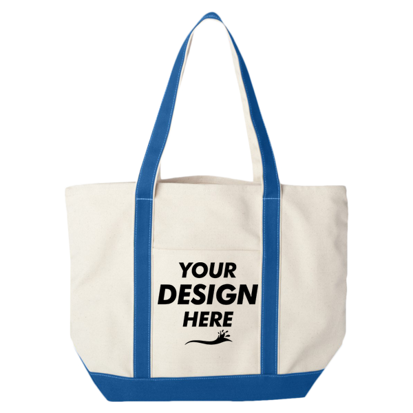 Liberty Bags Carmel Classic XL Cotton Canvas Resort Tote, Natural / Royal, Front view, Mockup
