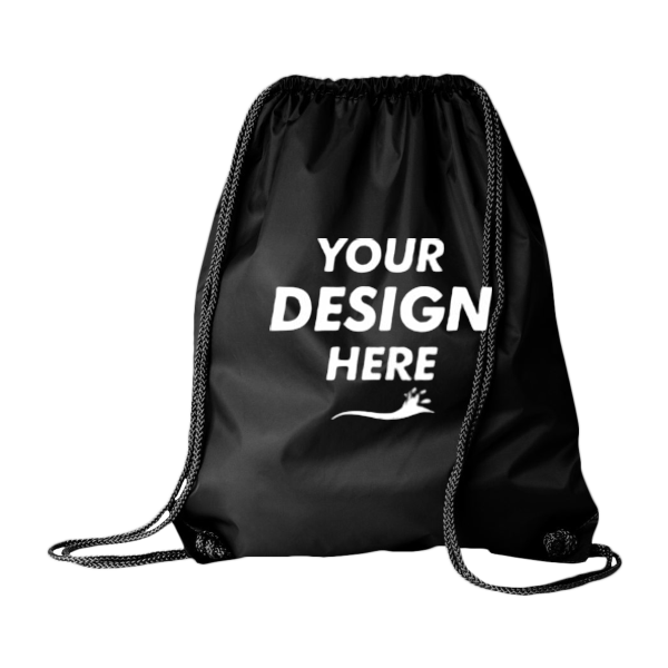 Liberty Bags Large Drawstring Pack with DUROcord, Black, Front view, Mockup
