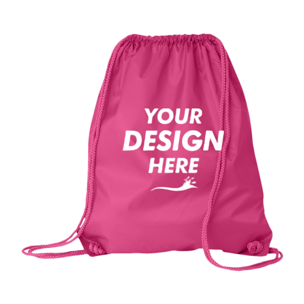 Liberty Bags Large Drawstring Pack with DUROcord, Hot Pink, Front view, Mockup