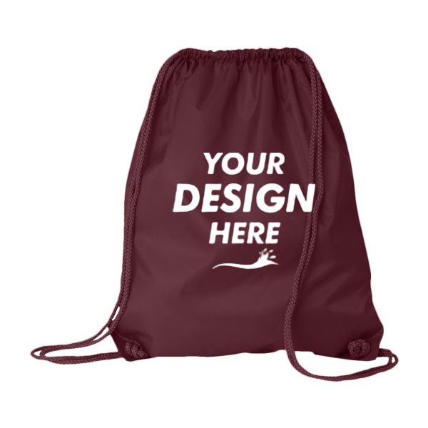 Liberty Bags Large Drawstring Pack with DUROcord, Maroon, Front view, Mockup