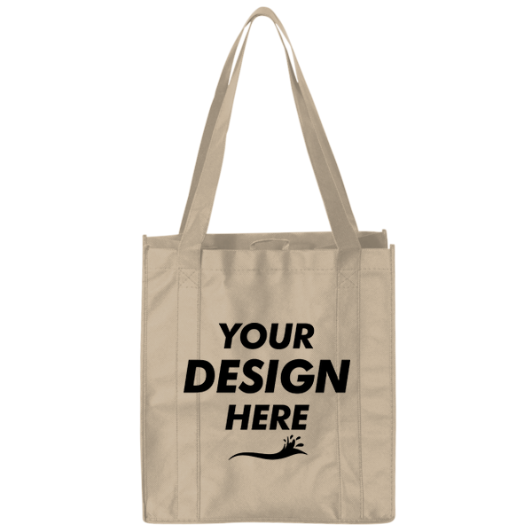 Liberty Bags Non-Woven Reusable Shopping Bag, Tan, Front view, Mockup