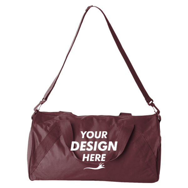 Liberty Bags Recycled 18” Small Duffel Bag, Maroon, Front view, Mockup