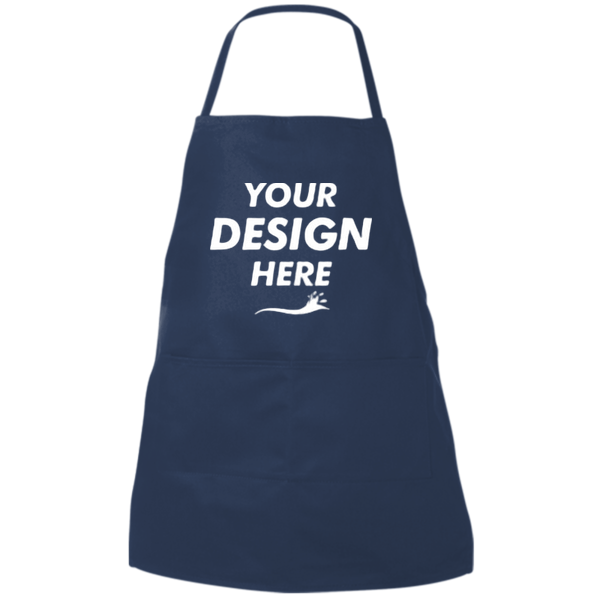 Liberty Bags Two-Pocket Butcher Apron, Navy, Front view, Mockup