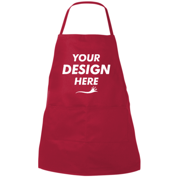Liberty Bags Two-Pocket Butcher Apron, Red, Front view, Mockup