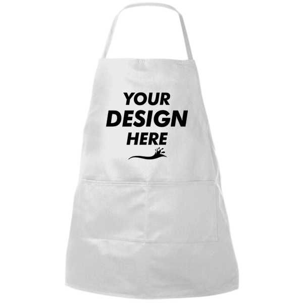Liberty Bags Two-Pocket Butcher Apron, White, Front view, Mockup