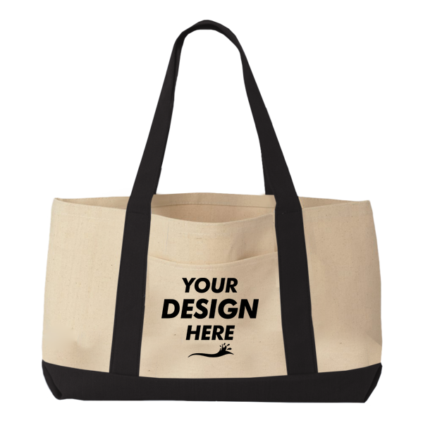 Liberty Bags Windward Large Cotton Canvas Classic Resort Tote, Black / Black, Front view, Mockup
