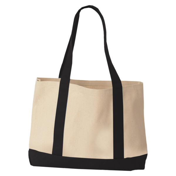 Liberty Bags Windward Large Cotton Canvas Classic Resort Tote, Natural / Black, Back view