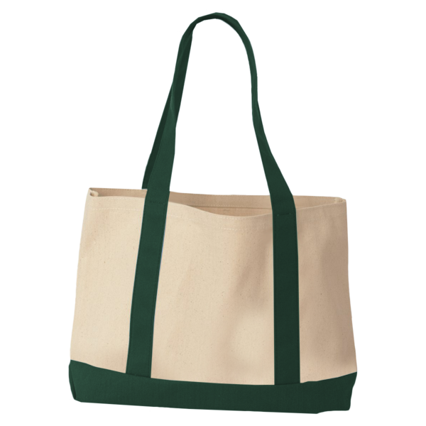 Liberty Bags Windward Large Cotton Canvas Classic Resort Tote, Natural / Forest, Back view