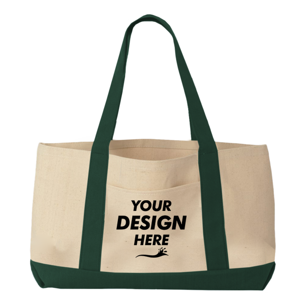 Liberty Bags Windward Large Cotton Canvas Classic Resort Tote, Natural / Forest, Front view, Mockup