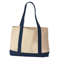 Liberty Bags Windward Large Cotton Canvas Classic Resort Tote, Natural / Navy, Back view