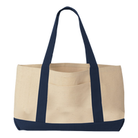 Liberty Bags Windward Large Cotton Canvas Classic Resort Tote, Natural / Navy, Front view