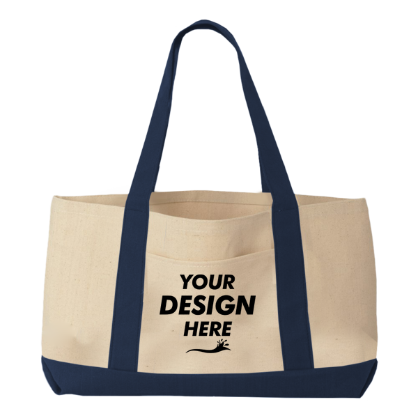 Liberty Bags Windward Large Cotton Canvas Classic Resort Tote, Natural / Navy, Front view, Mockup