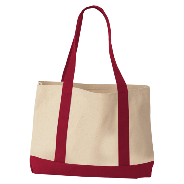Liberty Bags Windward Large Cotton Canvas Classic Resort Tote, Natural / Red, Back view