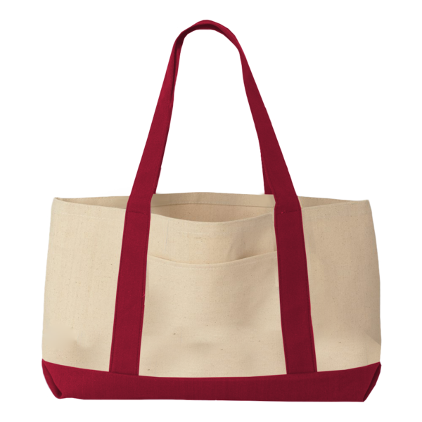 Liberty Bags Windward Large Cotton Canvas Classic Resort Tote, Natural / Red, Front view