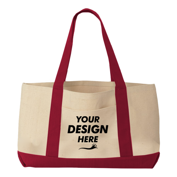 Liberty Bags Windward Large Cotton Canvas Classic Resort Tote, Natural / Red, Front view, Mockup