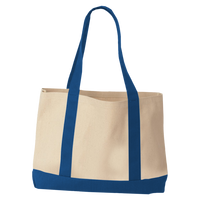Liberty Bags Windward Large Cotton Canvas Classic Resort Tote, Natural / Royal, Back view