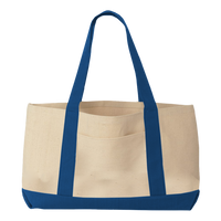 Liberty Bags Windward Large Cotton Canvas Classic Resort Tote, Natural / Royal, Front view