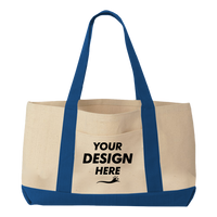 Liberty Bags Windward Large Cotton Canvas Classic Resort Tote, Natural / Royal, Front view, Mockup