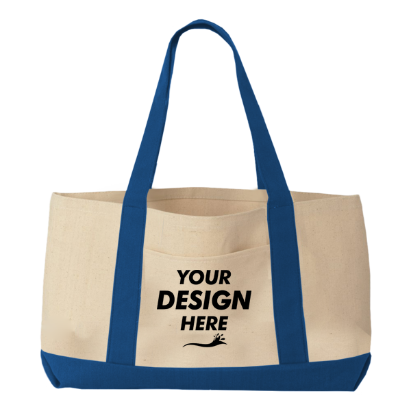 Liberty Bags Windward Large Cotton Canvas Classic Resort Tote, Natural / Royal, Front view, Mockup