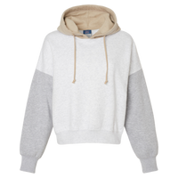 MV Sport Women's Sueded Fleece Colorblocked Crop Hooded Sweatshirt, Heather, Front view