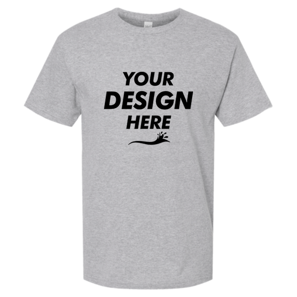 M&O Men's Gold Soft Touch T-Shirt, Athletic Grey, Front view, Mockup