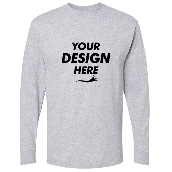 M&O Unisex Gold Soft Touch Long Sleeve T-Shirt, Athletic Grey, Front view, Mockup