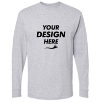 M&O Unisex Gold Soft Touch Long Sleeve T-Shirt, Athletic Grey, Front view, Mockup
