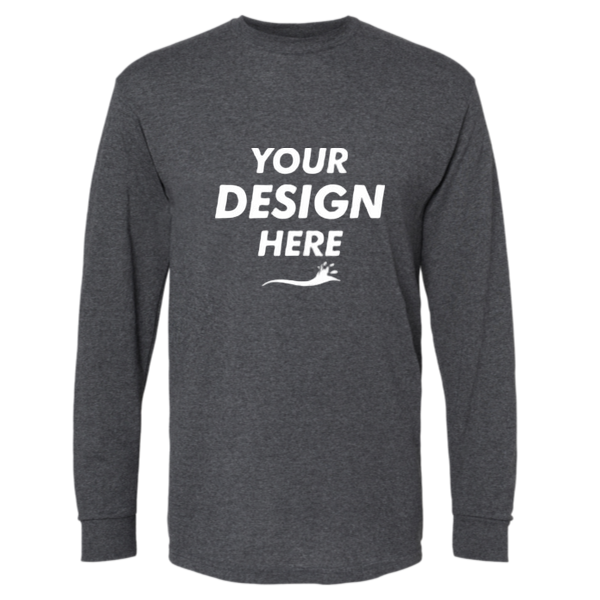 M&O Unisex Gold Soft Touch Long Sleeve T-Shirt, Dark Heather, Front view, Mockup