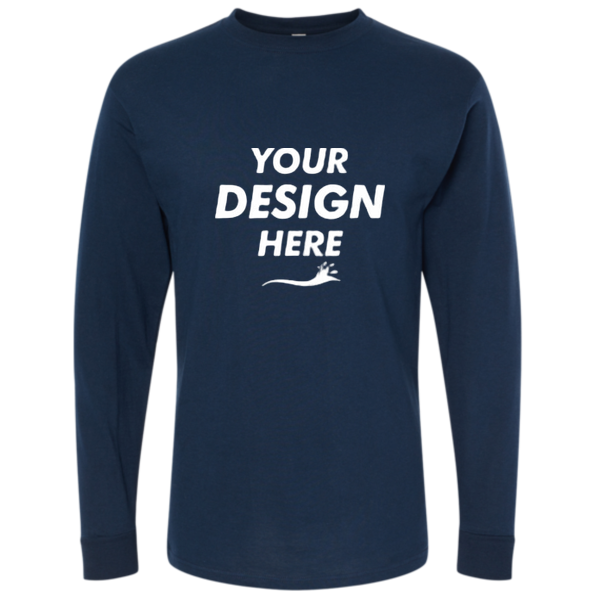 M&O Unisex Gold Soft Touch Long Sleeve T-Shirt, Deep Navy, Front view, Mockup