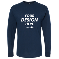 M&O Unisex Gold Soft Touch Long Sleeve T-Shirt, Deep Navy, Front view, Mockup
