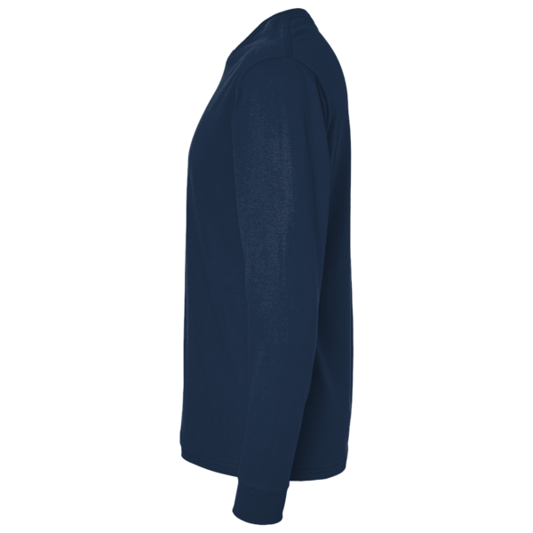 M&O Unisex Gold Soft Touch Long Sleeve T-Shirt, Deep Navy, Left Sleeve view