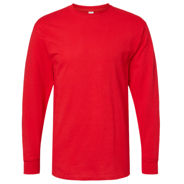 M&O Unisex Gold Soft Touch Long Sleeve T-Shirt, Deep Red, Front view