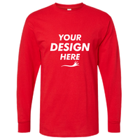 M&O Unisex Gold Soft Touch Long Sleeve T-Shirt, Deep Red, Front view, Mockup