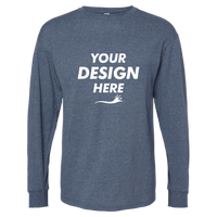 M&O Unisex Gold Soft Touch Long Sleeve T-Shirt, Heather Navy, Front view, Mockup