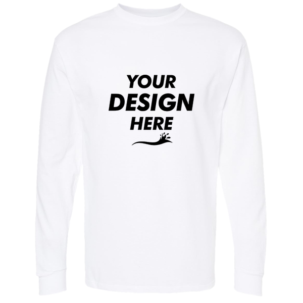 M&O Unisex Gold Soft Touch Long Sleeve T-Shirt, White, Front view, Mockup