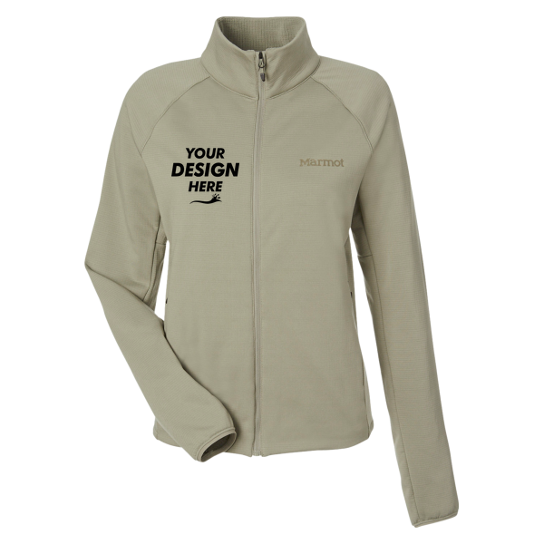 Marmot Women's Leconte Fleece Jacket, Vetiver, Front view, Mockup