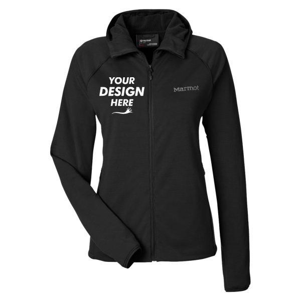 Marmot Women's Leconte Full Zip Hooded Jacket, Black, Front view, Mockup