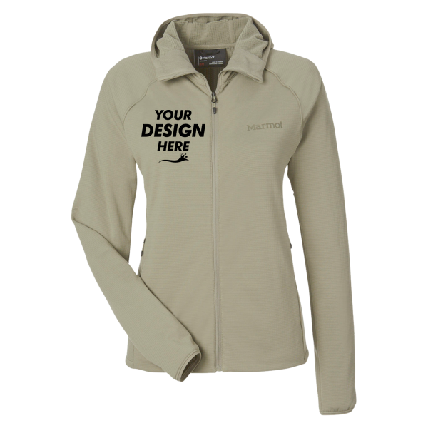 Marmot Women's Leconte Full Zip Hooded Jacket, Vetiver, Front view, Mockup