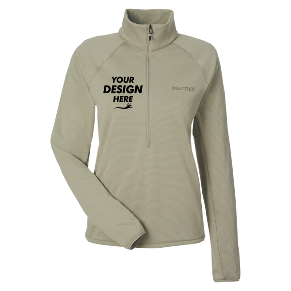 Marmot Women's Leconte Half-Zip Pullover, Vetiver, Front view, Mockup
